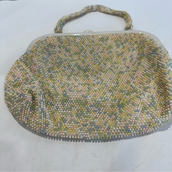 1960’s Vintage candy button purse made of pastel beads and beaded handle Mod - Picture 14 of 14
